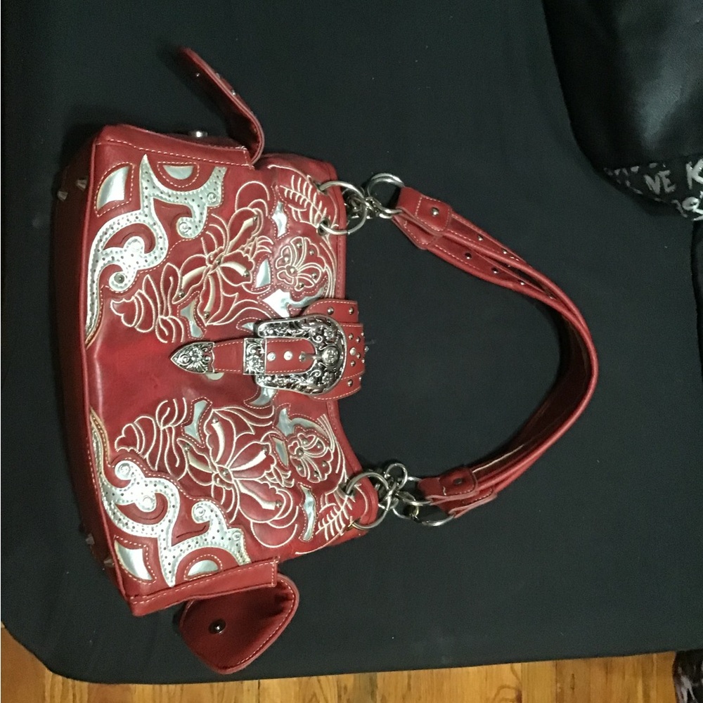 Red Embellished Handbag